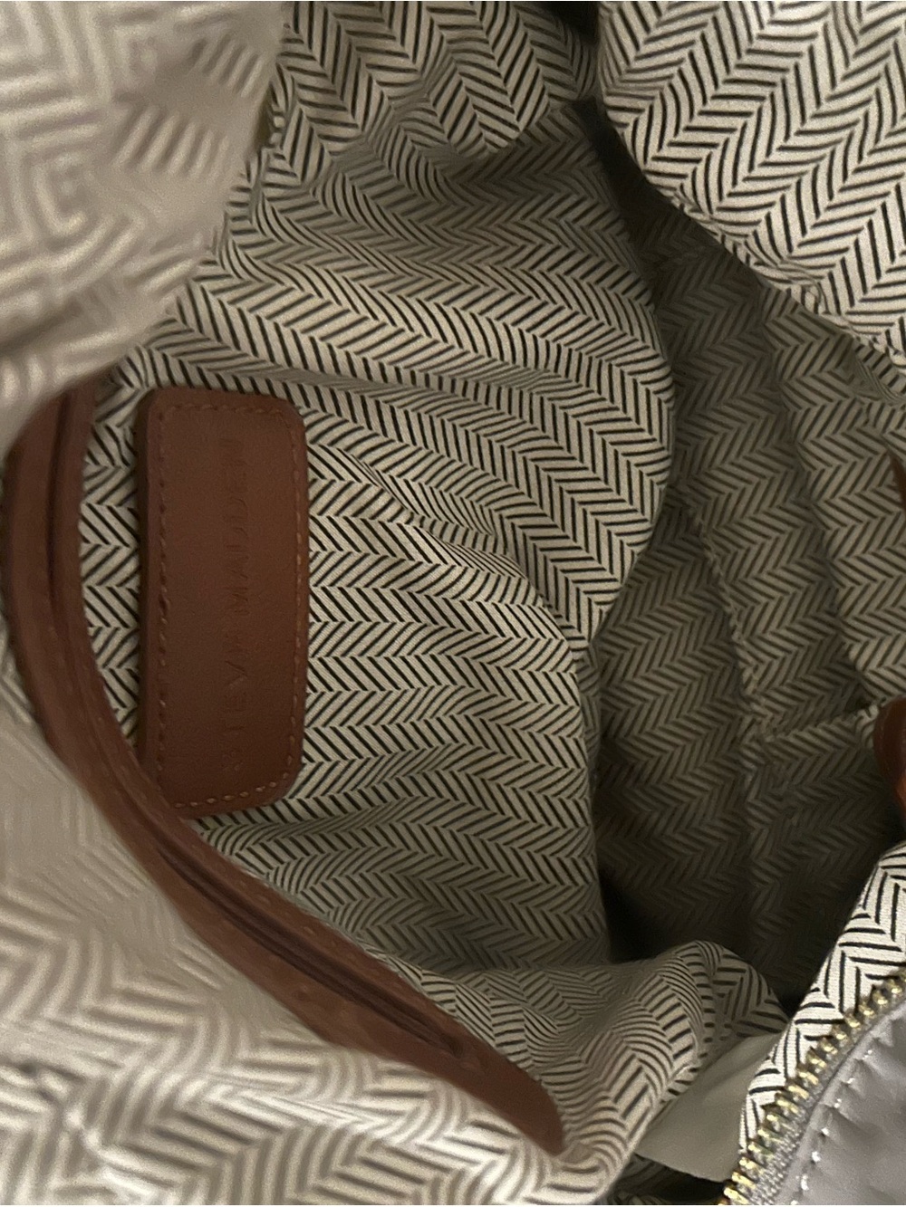 Steve Madden Women's Ruched Taupe Shoulder Bag with Brown Handles - Picture 6 of 7